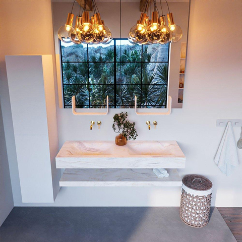 Mondiaz ALAN-DLUX Ensemble de meuble - 130cm - meuble Ostra mat - 0 tiroirs - Lavabo Cloud Ostra suspendu - vasque Gauche et droite - 0 trous de robinet SW809319
