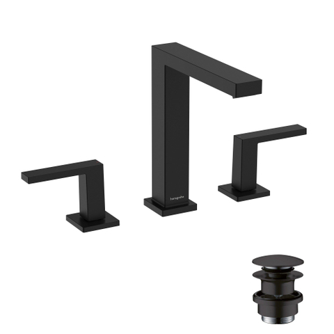 Hansgrohe Tecturis E 3-gats wastafelkraan - 150 met PushOpen - waste set - mat zwart SW918501