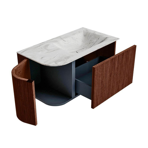 Mondiaz KURVE-DLUX Ensemble de meuble de salle de bains - 85x46x40cm - 1 tiroir - 1 porte - vasque solid surface - droite - 1 trou de robinet - Ruby SW1415781