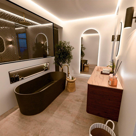 Mondiaz CIRO-DLUX Ensemble de meubles de salle de bains - 140x45x50cm - Plan de toilette solid surface Saba - 1 vasque à gauche - 1 trou de robinet - 4 tiroirs - Ruby SW1531899