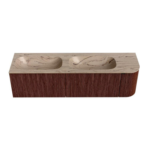 MONDIAZ KURVE-DLUX Meuble de salle de bains 165cm arrondi à droite couleur Ruby avec 2 tiroirs et 1 porte. Lavabo STOR SMALL Double / Gauche 2 trous de robinet Arena. SW1431557