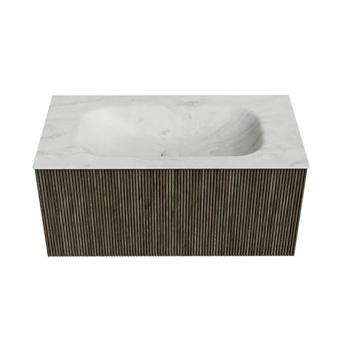Mondiaz KURVE-DLUX Ensemble de meubles de salle de bains - 90x46x40cm - 1 tiroir - lavabo solid surface - centre - sans trou de robinet - Shadow SW1414054