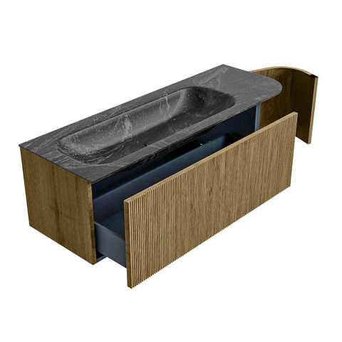 Mondiaz KURVE-DLUX Badkamermeubelset - 135x46x40cm - 1 lade - 1 deur - wastafel solid surface - links - zonder kraangat - Dusk SW1415273