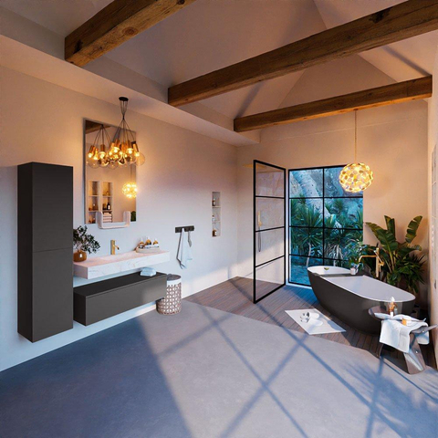 Mondiaz ALAN-DLUX Ensemble de meuble - 110cm - meuble Dark grey mat - 1 tiroir - Lavabo Cloud Ostra suspendu - vasque Centre - 1 trou de robinet SW807134