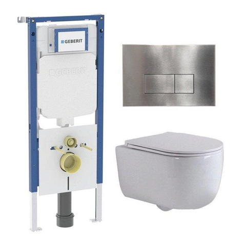 QeramiQ Dely Swirl Toiletset - 36.3x51.7cm - Geberit UP720 Duofix Sigma inbouwreservoir - slim zitting - steel bedieningsplaat - rechthoekige knoppen - glans wit SW1413998