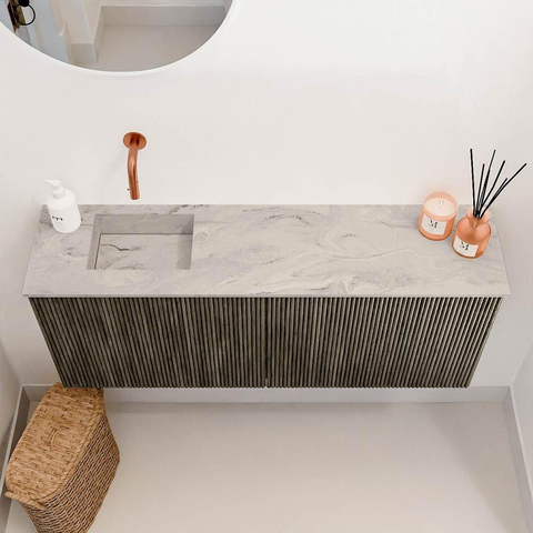 Mondiaz JOYA-DLUX 100cm meuble de toilette - couleur Shadow - Vasque FAYE position Gauche Sans trou de robinet couleur Glace. SW1422788