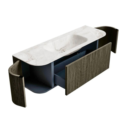 Mondiaz KURVE-DLUX Ensemble meuble de salle de bains - 140x46x40cm - 1 tiroir - 2 portes - lavabo solid surface - central - 1 trou de robinet - Shadow SW1414343