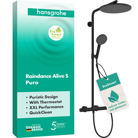 Hansgrohe Raindance alive S - showerpipe - 300 - 1jet Puro - ecosmart Ecostat Element - mat zwart SW1387944