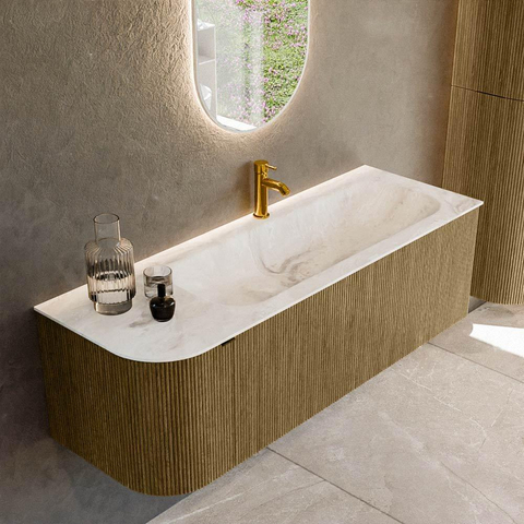 Mondiaz KURVE-DLUX Ensemble de meubles de salle de bains - 135x46x40cm - 1 tiroir - 1 porte - lavabo solid surface - droit - 1 trou de robinet - Dusk SW1414906