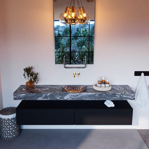 Mondiaz ALAN-DLUX Ensemble de meuble - 200cm - meuble Urban mat - 2 tiroirs - Lavabo Cloud Lava suspendu - vasque Centre - 0 trous de robinet SW807936