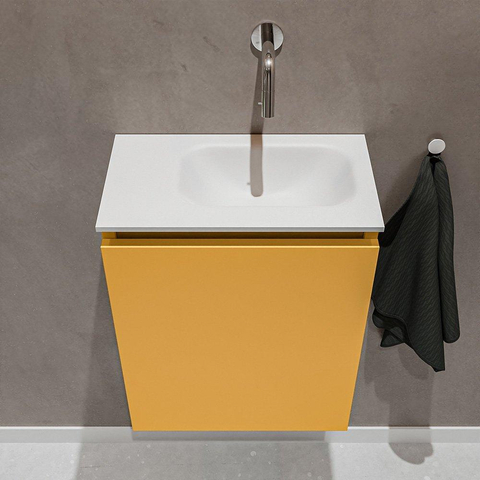MONDIAZ TURE Toiletmeubel 40x23x50cm met 0 kraangaten 1 deuren ocher mat Wastafel Eden rechts Solid Surface Wit SW475037