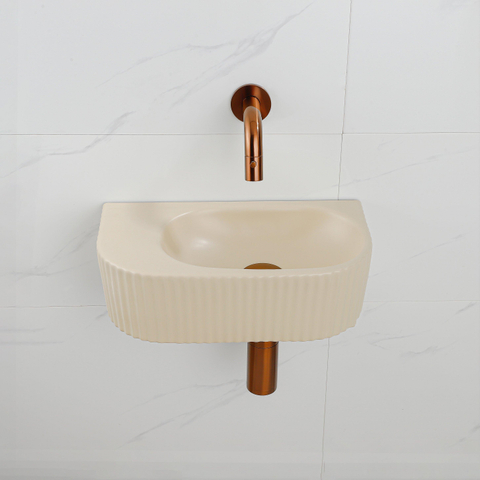 QeramiQ Fuente fonteinset – halfrond – 40x21.5x12 cm – keramiek beige – zonder kraangat – geribbeld SW1233129