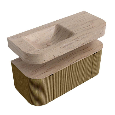 MONDIAZ THOR-DLUX Meuble de salle de bains 110cm arrondi gauche + droite couleur Dusk avec 1 tiroir et 2 portes. Vasque suspendue CLOUD Gauche sans trou de robinet couleur Saba. SW1463013