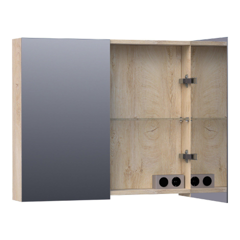 BRAUER Impress armoire de toilette – 80 x 70 x 15 cm – 2 portes, portes-miroir double face – Forest Wheat SW392920