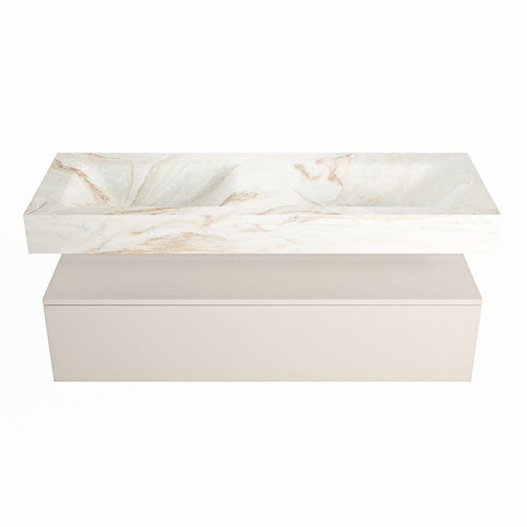 Mondiaz ALAN-DLUX Ensemble de meuble - 130cm - meuble Linen mat - 1 tiroir - Lavabo Cloud Frappe suspendu - vasque Gauche et droite - 0 trous de robinet SW805454