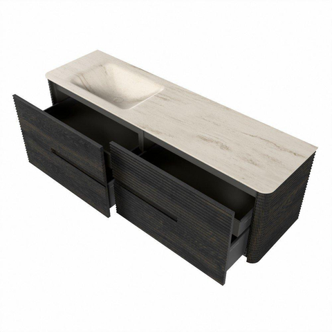Mondiaz CIRO-DLUX Ensemble de meubles de salle de bains - 160x45x50cm - Plan vasque Solid surface Meli - 1 lavabo à gauche - 1 trou de robinet - 4 tiroirs - Shadow SW1532530