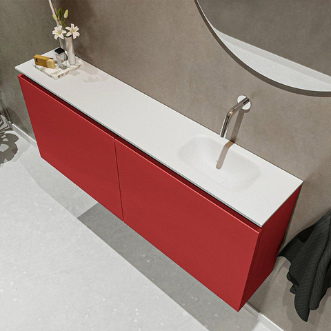 MONDIAZ TURE Toiletmeubel 120x23x50cm met 0 kraangaten 2 deuren fire mat Wastafel Eden rechts Solid Surface Wit SW475057