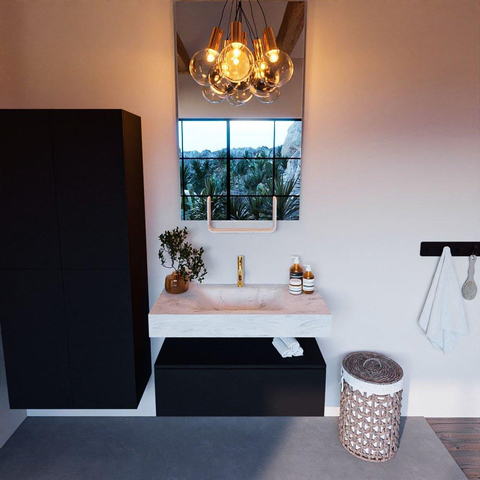 Mondiaz ALAN-DLUX Ensemble de meuble - 90cm - meuble Urban mat - 1 tiroir - Lavabo Cloud Opalo suspendu - vasque Centre - 1 trou de robinet SW806479
