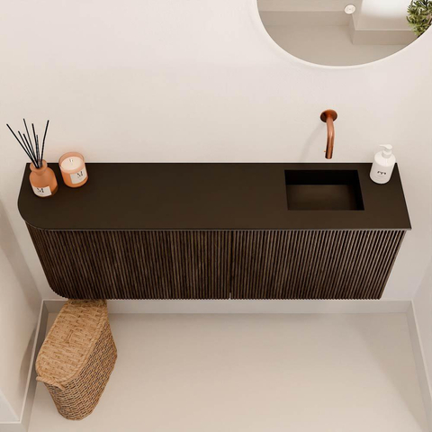Mondiaz JOYA 111.6cm meuble de salle de bains - arrondi gauche couleur Noyer - Vasque FAYE position Droite Sans trou de robinet couleur Urban SW1421491