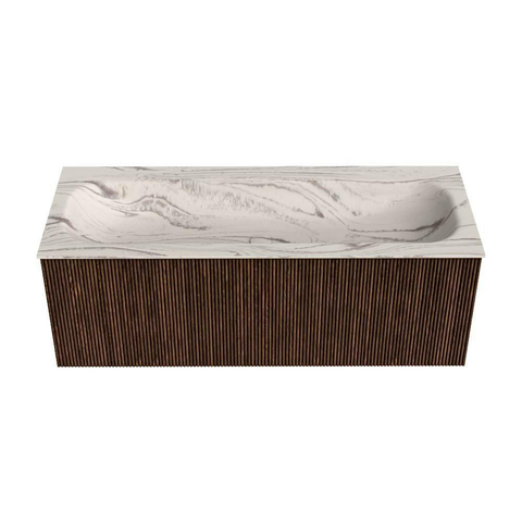 MONDIAZ KURVE-DLUX Meuble de salle de bains 120 cm couleur Walnut avec 1 tiroir et 0 porte. Lavabo BIG LARGE Centre sans trou de robinet Nata. SW1432197