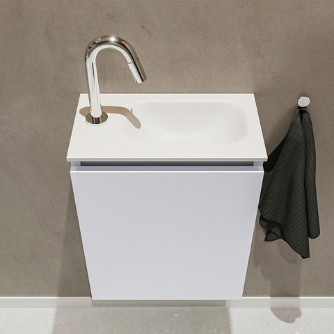MONDIAZ TURE Fonteinset - 40x23x50cm - 1 kraangat - 1 deur - cale mat - Wasbak rechts - Solid Surface Wit SW475119