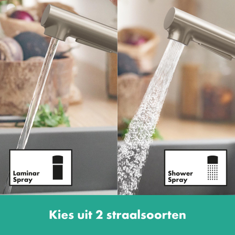 Hansgrohe Zesis m33 Eengreepskeukenmengkraan - 150 - uittrekbare vuistdouche - 2 jets - RVS afwerking - rvs look SW793348