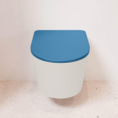 Mondiaz LAVIE hangtoilet – spoelrandloos – 36 x 53 cm – met softclose zitting – Linen (offwhite), zitting Jeans (blauw) SW1208638