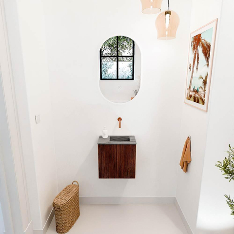 Mondiaz JOYA-DLUX 40cm toiletmeubel - kleur Ruby - Wastafel FAYE positie Rechts Zonder kraangat kleur Sombra. SW1425648