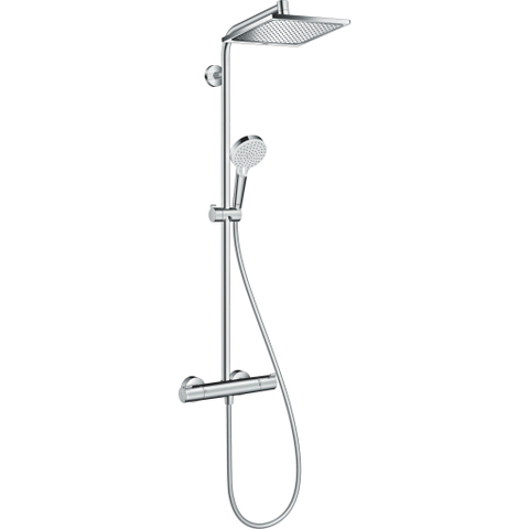 Hansgrohe Crometta e 240 - 1jet - showerpipe: - met Ecostat - 1001 CL douchekraan thermostatischHOH=15cm - met E - 24 - thermostaat - hoogglans chroom SW73205