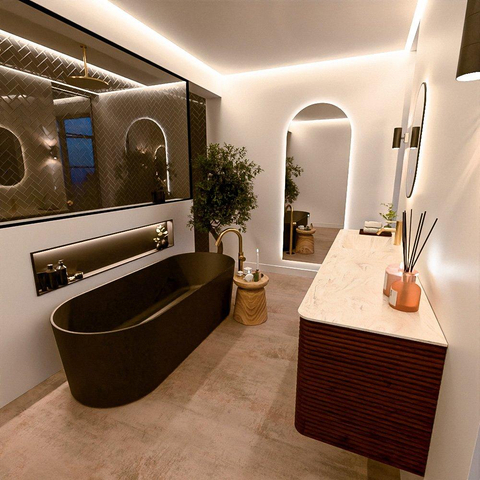 Mondiaz CIRO-DLUX Meuble de salle de bains - 180x45x50cm - Plan vasque solid surface Ostra - 1 vasque à gauche - 1 trou de robinet - 4 tiroirs - Ruby SW1531872