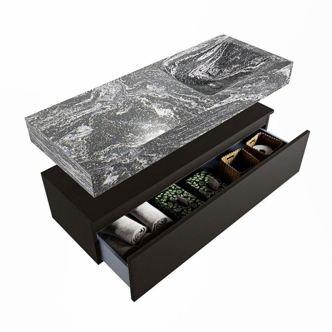 Mondiaz ALAN-DLUX Ensemble de meuble - 120cm - meuble Urban mat - 1 tiroir - Lavabo Cloud Lava suspendu - vasque Droite - 1 trou de robinet SW808077