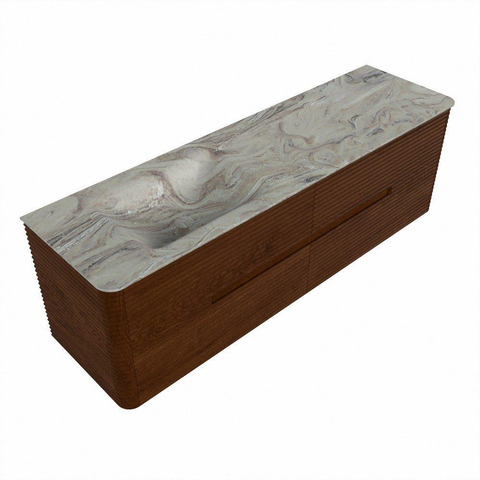 Mondiaz CIRO-DLUX Badkamermeubelset - 160x45x50cm - Solid surface wastafel Glace - 1 wasbak Links - 1 kraangat - 4 lades - Ruby SW1531669