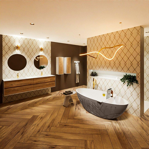MONDIAZ HOLM Baignoire îlot - 180x85cm - Fumée/talc SW491447