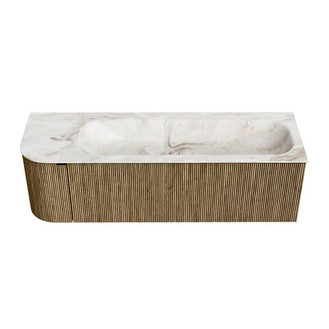 Mondiaz KURVE-DLUX Badkamermeubelset - 145x46x40cm - 1 lade - 1 deur - wastafel solid surface - rechts - 2 kraangaten - Dusk SW1416107