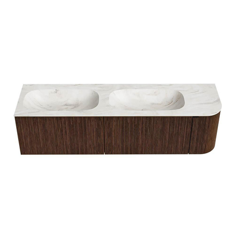 MONDIAZ KURVE-DLUX meuble de salle de bains 165 cm avec module 25 R couleur Walnut avec 2 tiroirs et 1 porte. Lavabo STOR SMALL double / gauche sans trou de robinet couleur Ostra. SW1137894