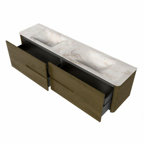 Mondiaz CIRO-DLUX Badkamermeubelset - 190x45x50cm - Solid surface wastafel Frappe - 2 wasbak Dubbel - 2 kraangaten - 4 lades - Dusk SW1532855