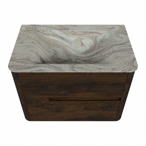 Mondiaz CIRO-DLUX Ensemble de meuble de salle de bains - 70x45x50cm - Plan vasque solid surface Glace - 1 vasque centrale - 1 trou de robinet - 2 tiroirs - Noyer SW1530261