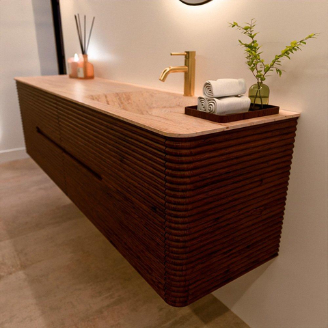 Mondiaz CIRO-DLUX Badkamermeubelset - 180x45x50cm - Solid surface wastafel Saba - 1 wasbak Rechts - 1 kraangat - 4 lades - Ruby SW1531925