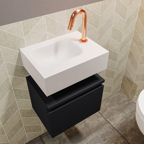 MONDIAZ ANDOR Toiletmeubel 40x30x30cm met 1 kraangaten 1 lades urban mat Wastafel Lex links Solid Surface Wit SW473939