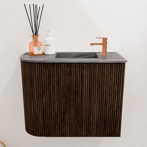 Mondiaz JOYA-DLUX 51.6cm toiletmeubel - ronding links kleur Walnut - Wastafel FAYE positie Rechts 1 kraangat kleur Sombra. SW1424745