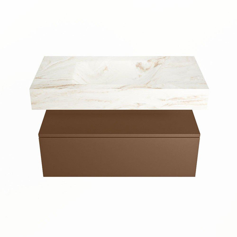 Mondiaz ALAN-DLUX Ensemble de meuble - 90cm - meuble Rust mat - 1 tiroir - Lavabo Cloud Frappe suspendu - vasque Centre - 0 trous de robinet SW805074