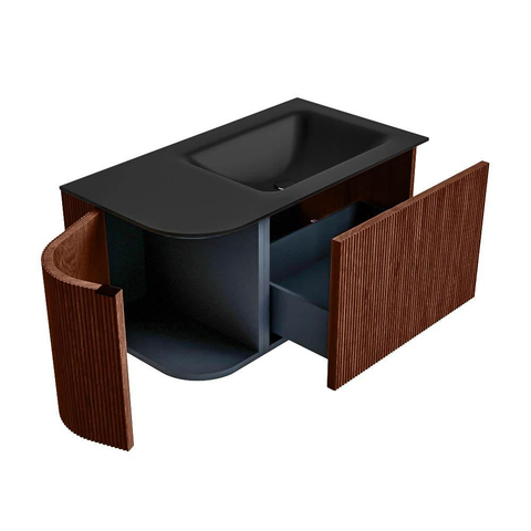 Mondiaz KURVE Ensemble de meubles de salle de bains - 85x46x40cm - 1 tiroir - 1 porte - vasque solid surface - droite - 1 trou de robinet - Ruby SW1415403