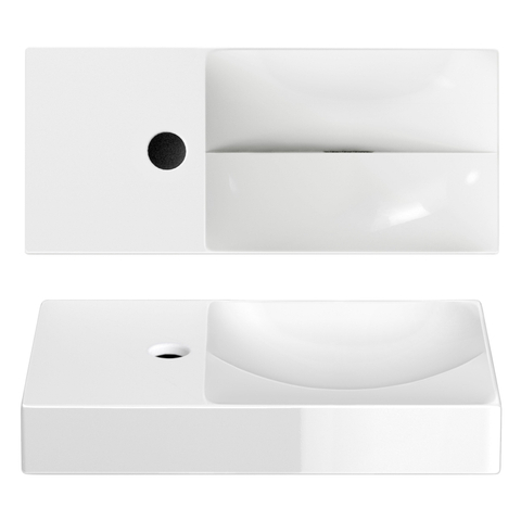 Clou Vale fontein 45 cm met kraangat links glanz. wit keramiek met kraan en siersifon rvs geborsteld SHOWROOMMODEL SHOW25773