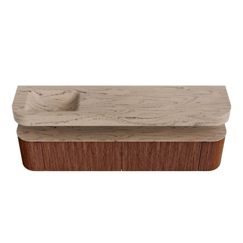 MONDIAZ THOR-DLUX 200cm meuble de salle de bains arrondi gauche + droite couleur Ruby avec 2 tiroirs et 2 portes. Vasque suspendue CLOUD Gauche 1 trou de robinet couleur Arena. SW1467087