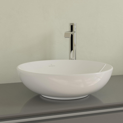 Villeroy & Boch Loop & Friends opzetwastafel - 42cm rond - met overloop CeramicPlus - White Alpine (glans wit) SW644145