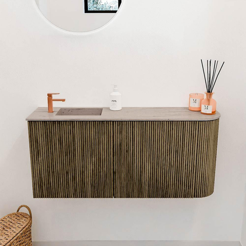 Mondiaz JOYA-DLUX 91.6cm meuble de salle de bains WC - arrondi droite couleur Dusk - Vasque FAYE position Gauche 1 trou de robinet couleur Saba. SW1426085