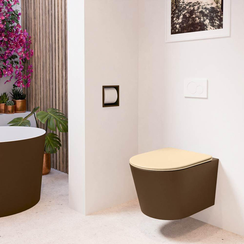 Mondiaz LAVIE hangtoilet – spoelrandloos – 36 x 53 cm – met softclose zitting – Rust (bruin), zitting Sand (beige) SW1208775
