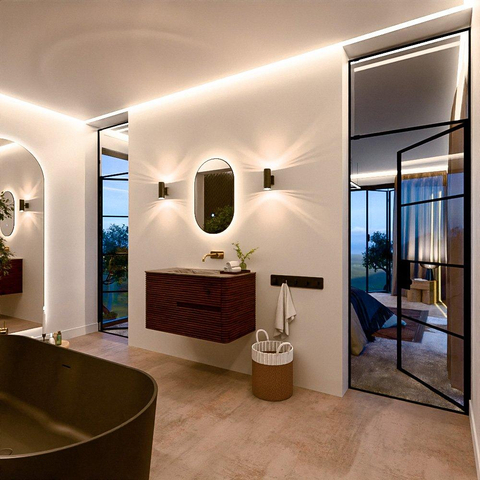 Mondiaz CIRO-DLUX Badkamermeubelset - 90x45x50cm - Solid surface wastafel Sombra - 1 wasbak Midden - zonder kraangaten - 2 lades - Ruby SW1531935