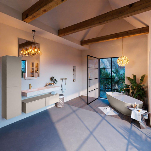 Mondiaz ALAN-DLUX Ensemble de meuble - 130cm - meuble Linen mat - 2 tiroirs - Lavabo Cloud Ostra suspendu - vasque Gauche - 1 trou de robinet SW807071