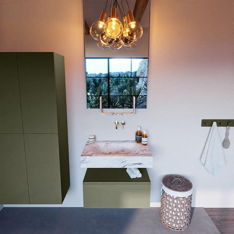 Mondiaz ALAN-DLUX Ensemble de meuble - 70cm - meuble Army mat - 1 tiroir - Lavabo Cloud Glace suspendu - vasque Centre - 0 trous de robinet SW805919